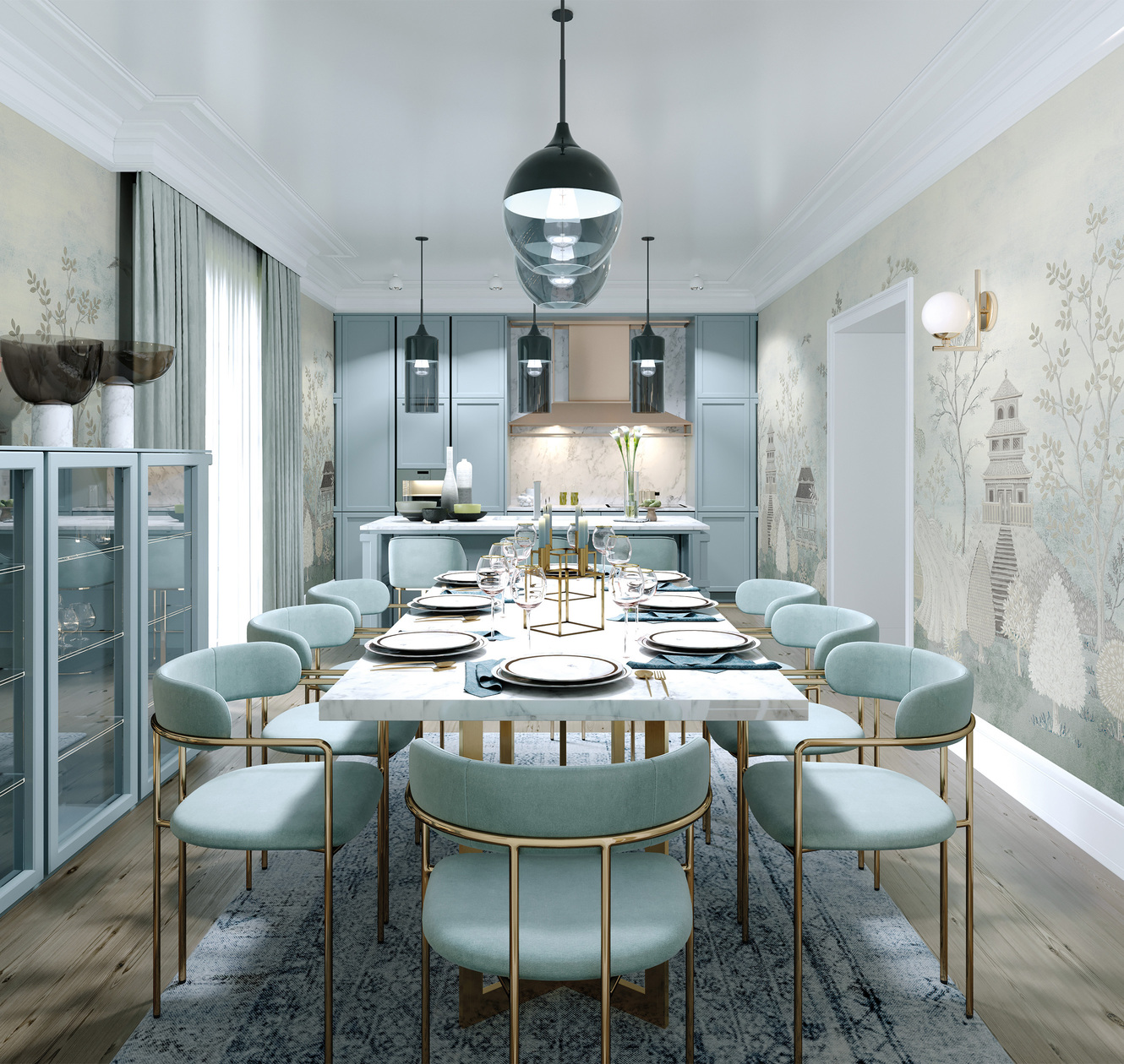 Панно Loymina Панорама Сад уединения PNR6 006 3×1 фото в интерьере